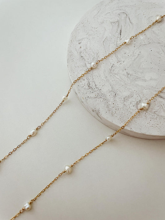 14k gold tiny pearl satellite necklace