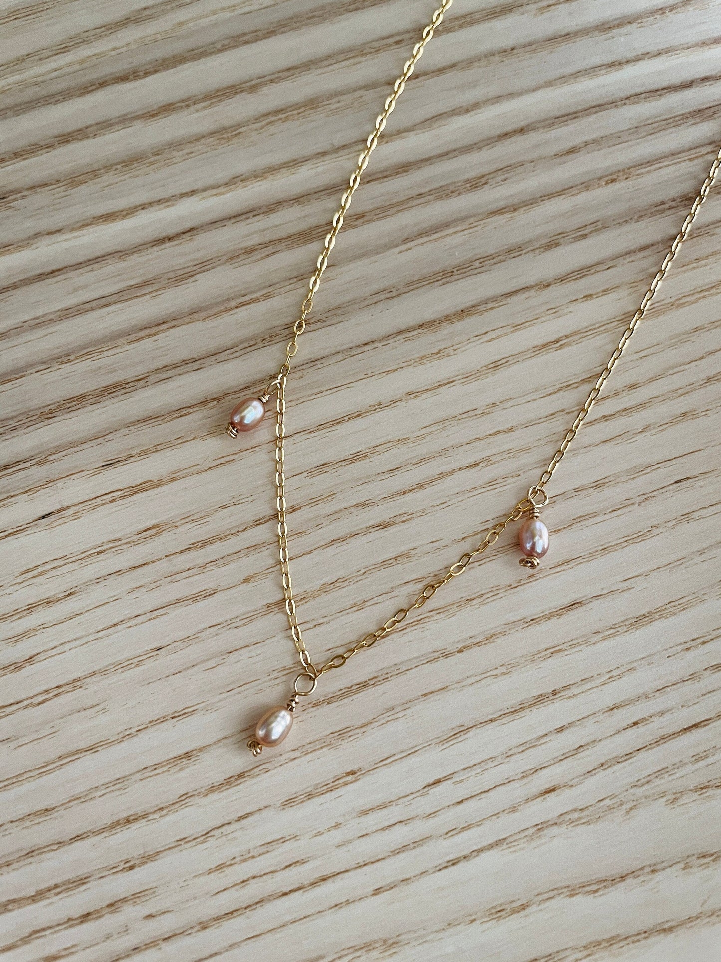 14k gold filled necklace with pink pearls
