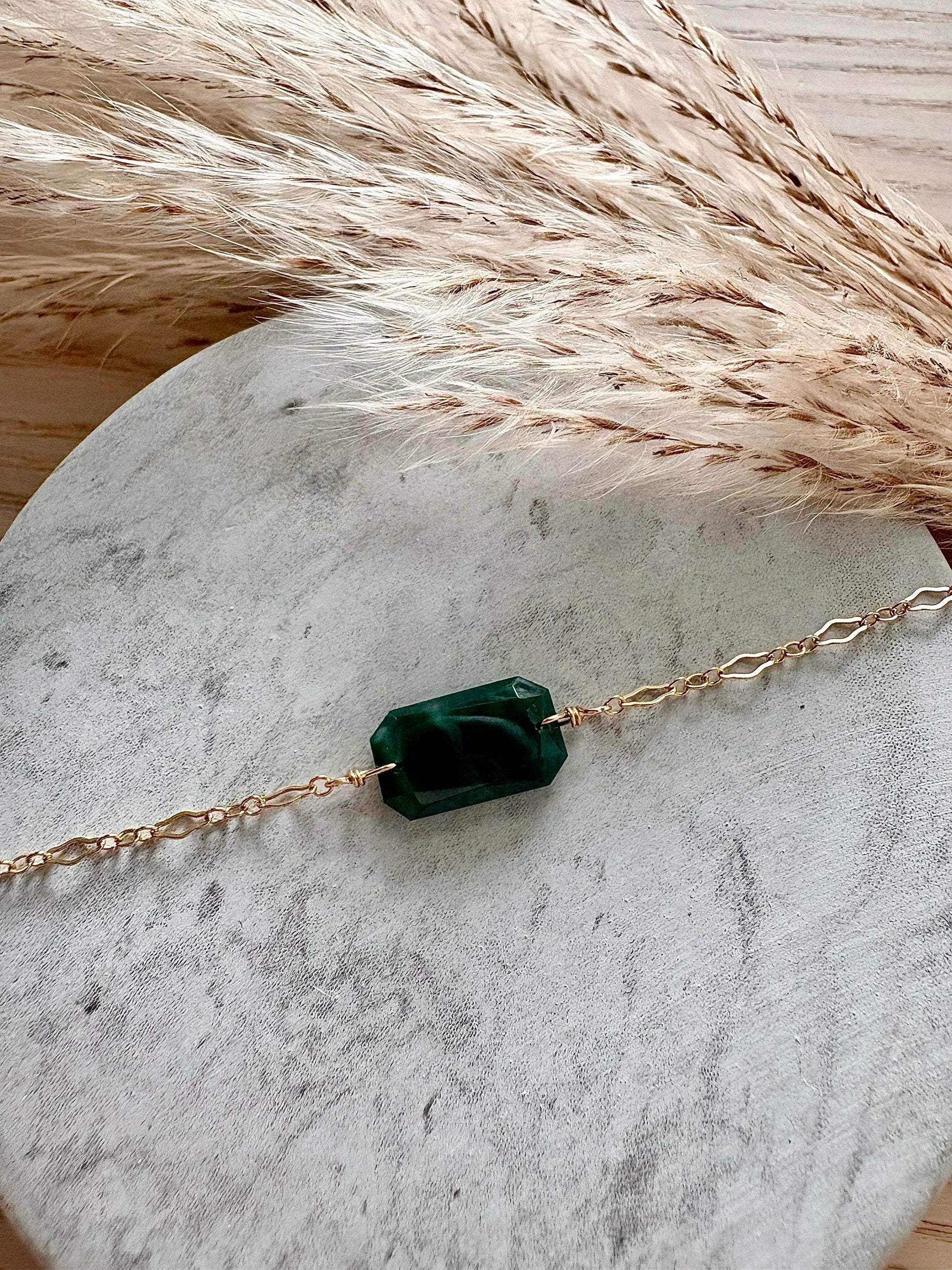 14k gold filled bracelet with deep green chalcedony