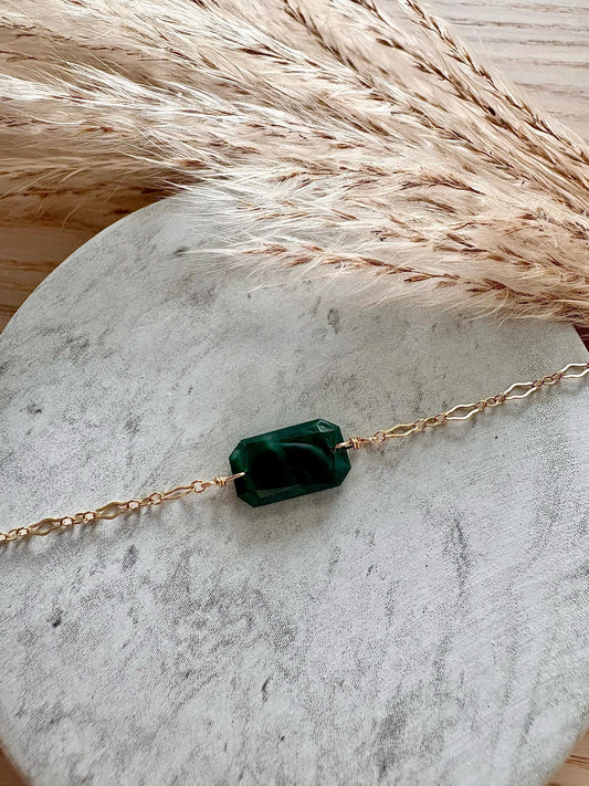 14k gold filled bracelet with deep green chalcedony