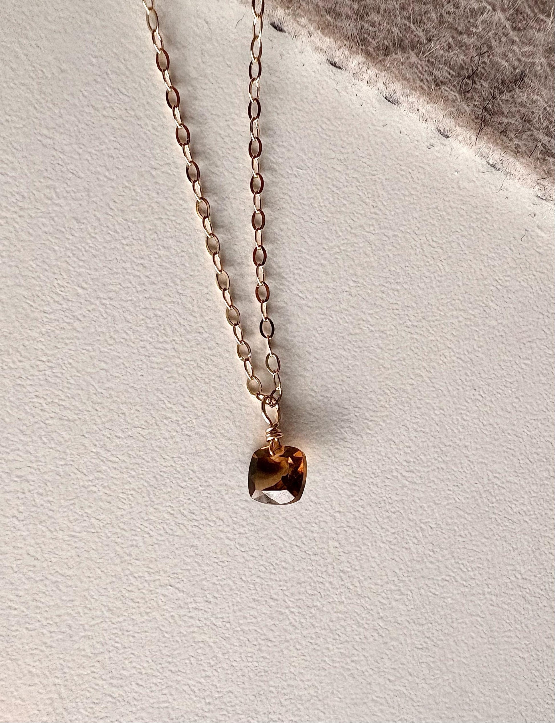 14k gold filled necklace with tiny whisky quartz