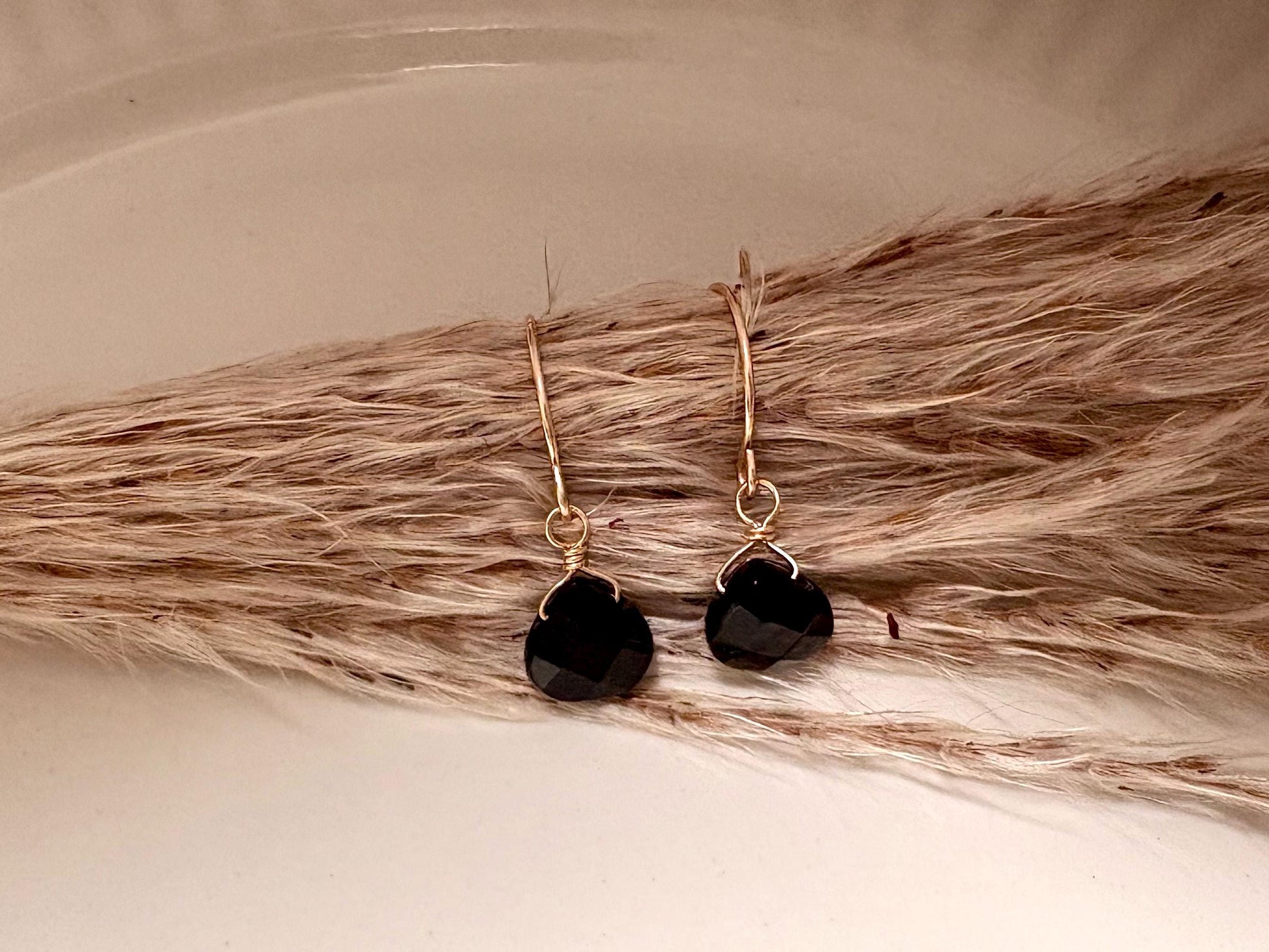 14k gold filled dangle earrings with faceted teardrop onyx