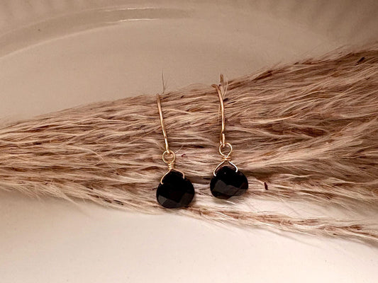 14k gold filled dangle earrings with faceted teardrop onyx
