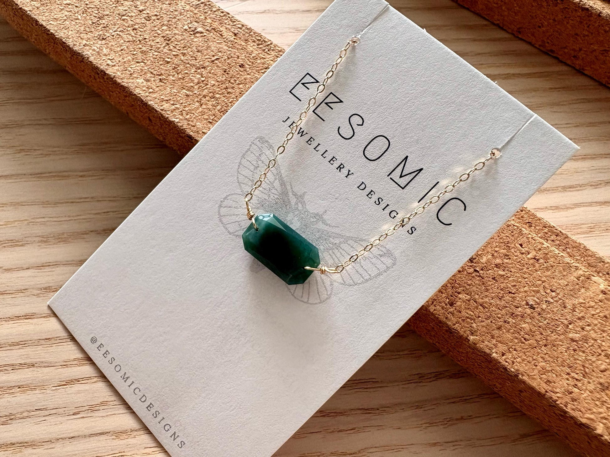 14k gold filled necklace with deep green chalcedony