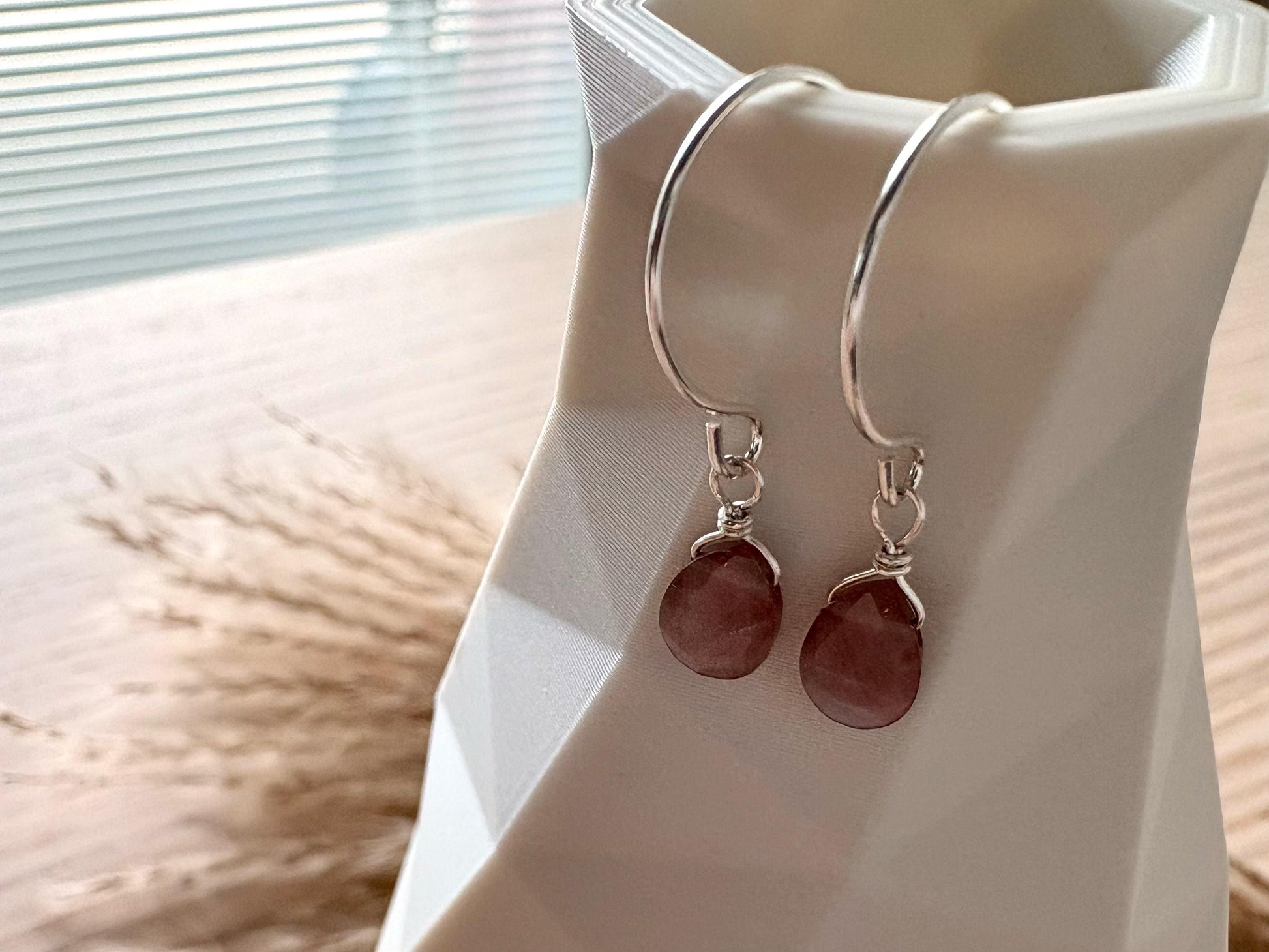 sterling silver drop earrings with chocolate moonstones