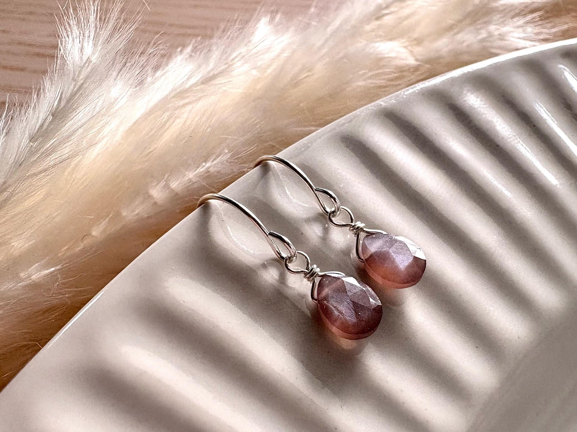 sterling silver drop earrings with chocolate moonstones