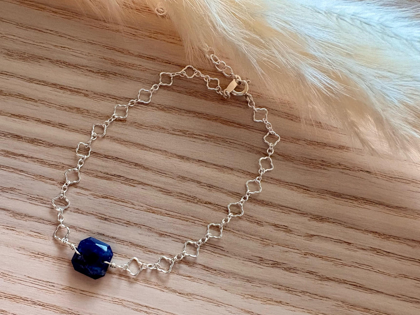 Sterling silver bracelet with cushion cut sodalite
