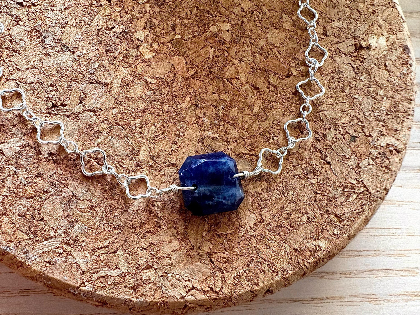 Sterling silver bracelet with cushion cut sodalite