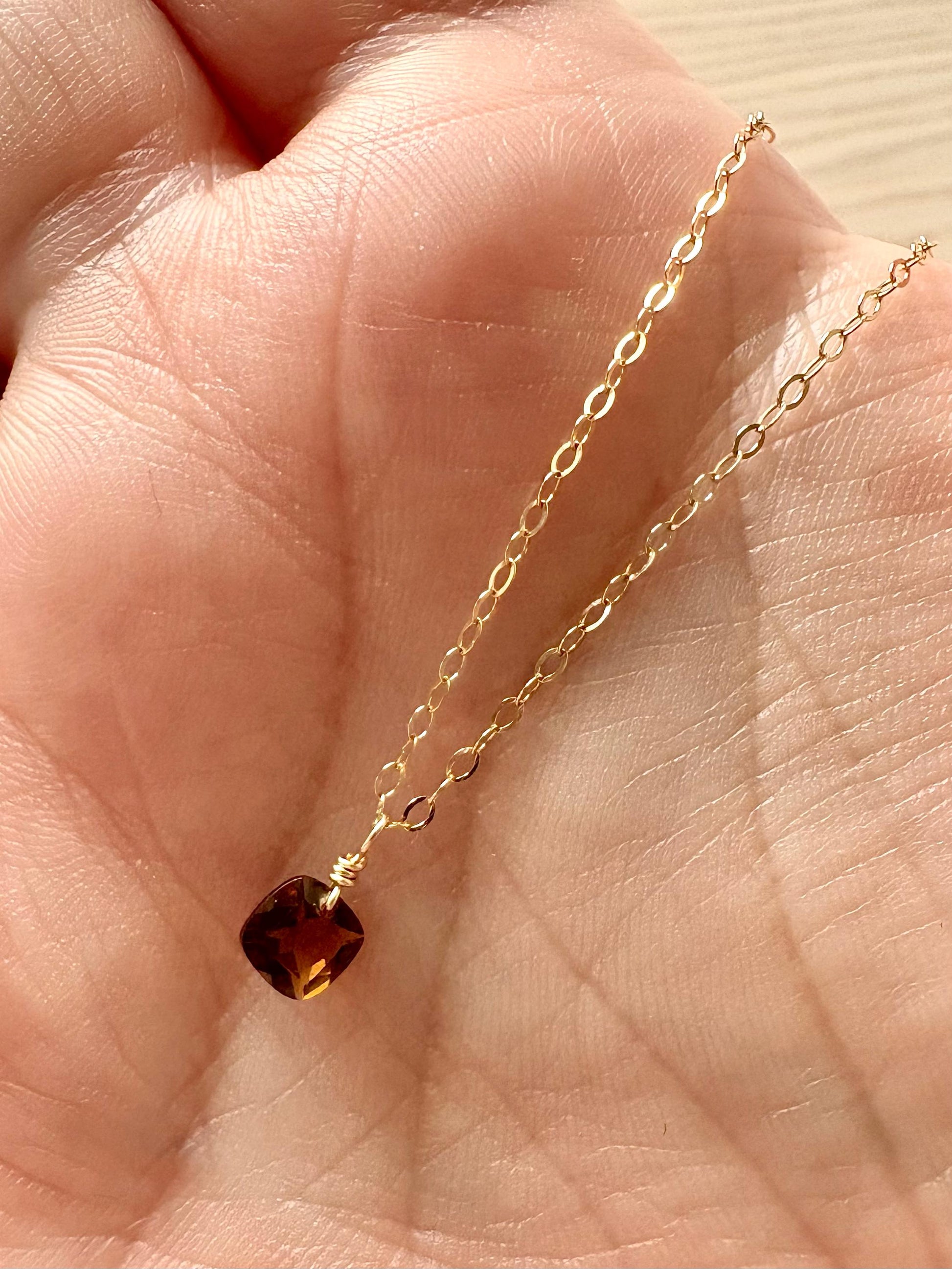 14k gold filled necklace with tiny whisky quartz