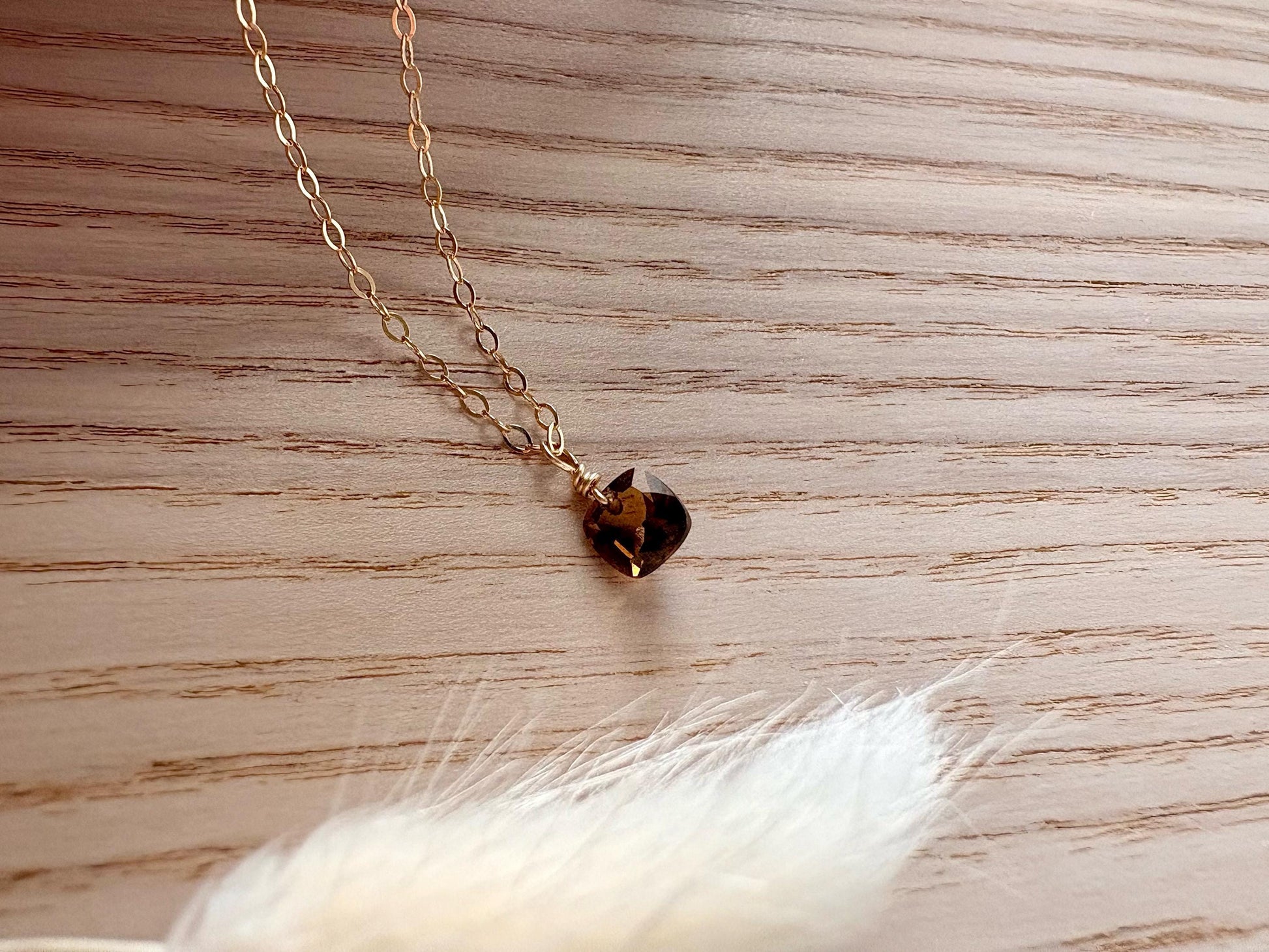 14k gold filled necklace with tiny whisky quartz