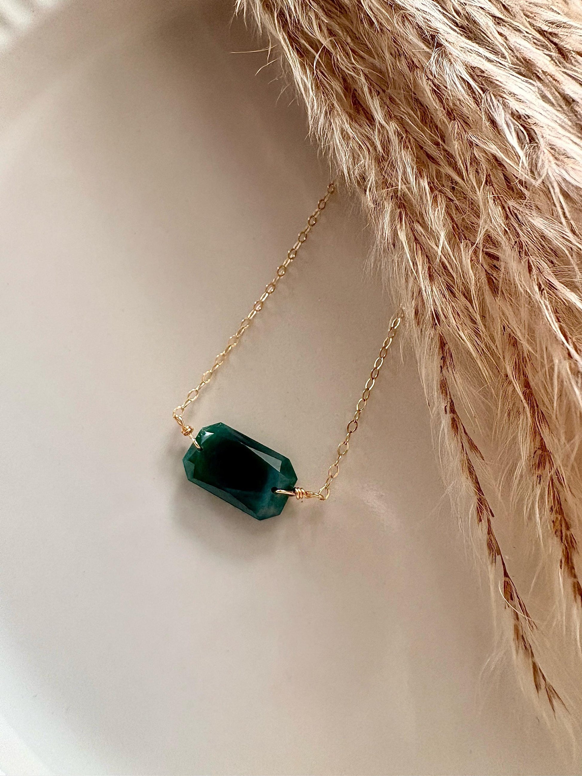 14k gold filled necklace with deep green chalcedony