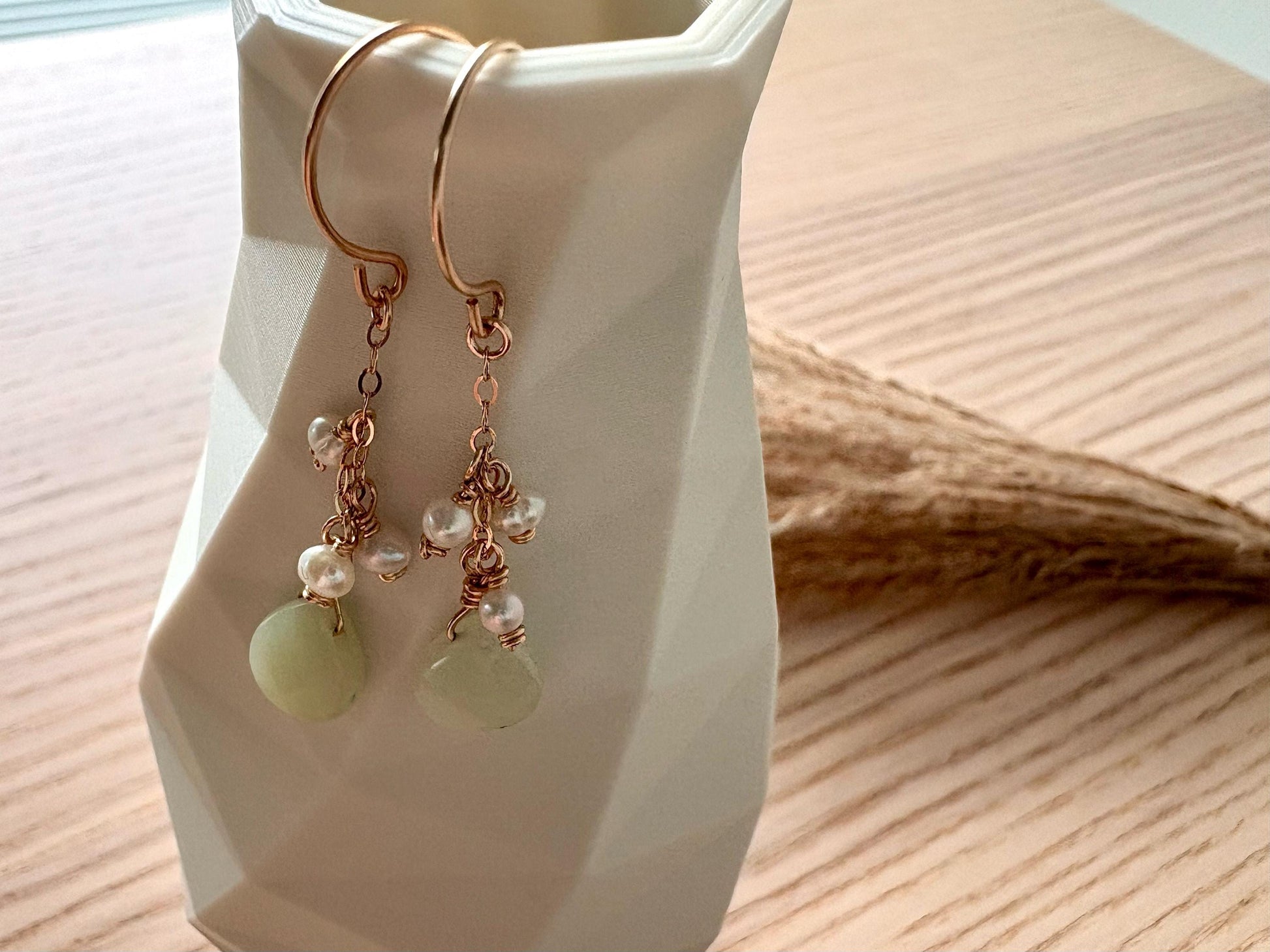 14k gold filled earrings with jade and freshwater pearls