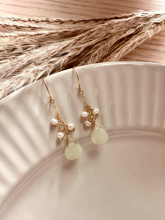 14k gold filled earrings with jade and freshwater pearls
