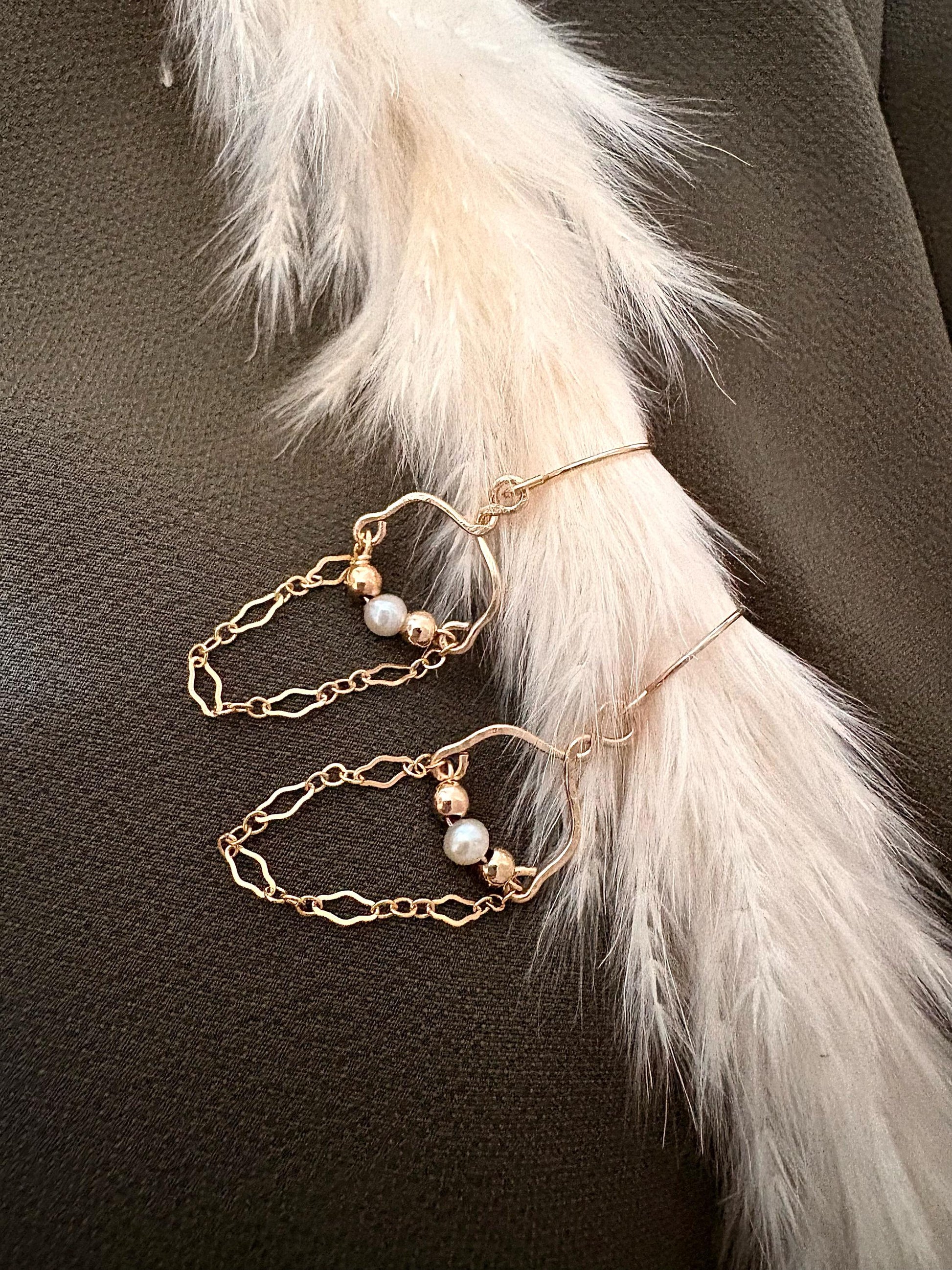 14k gold filled dangle earrings with chain and pearl