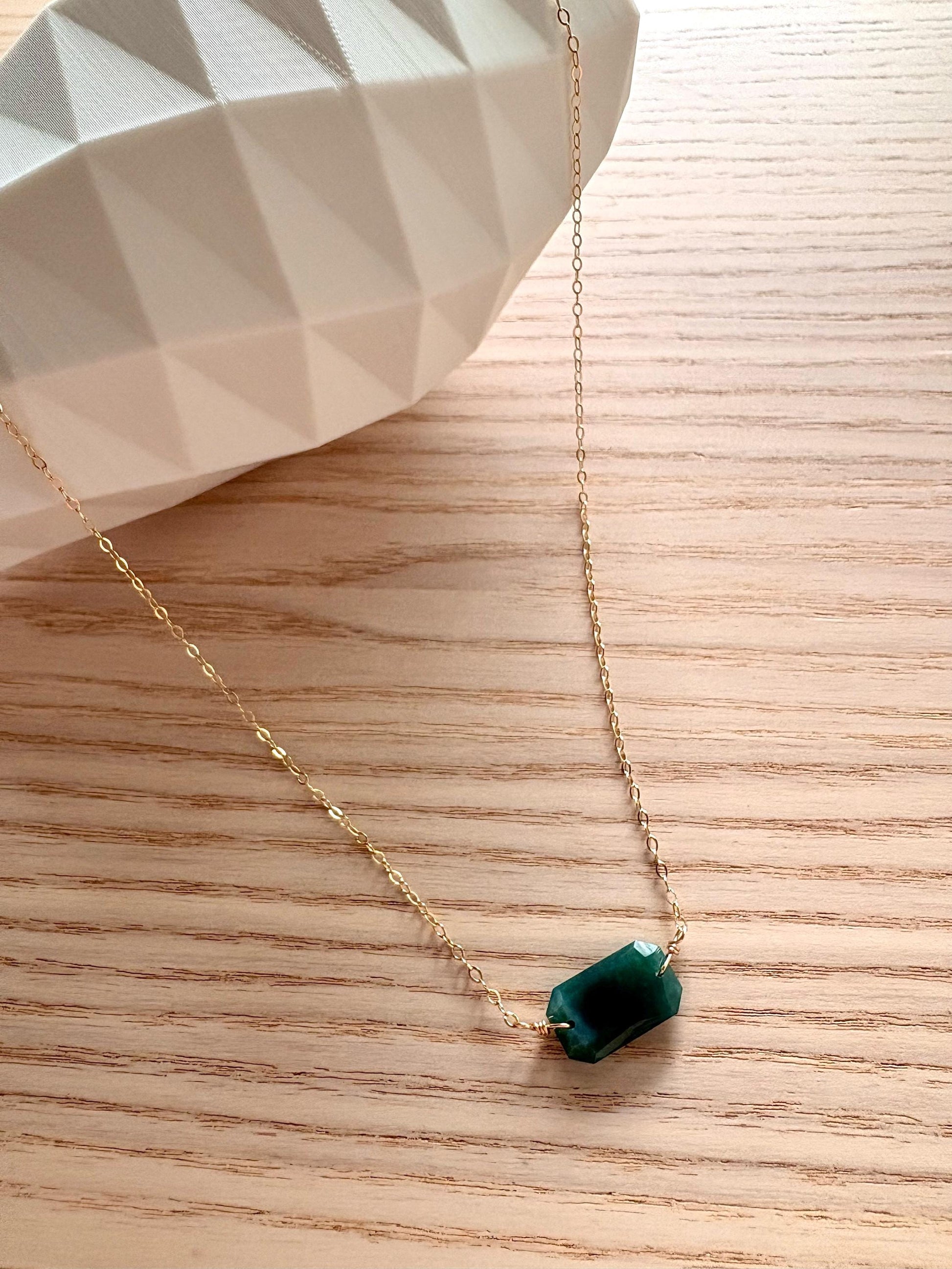 14k gold filled necklace with deep green chalcedony