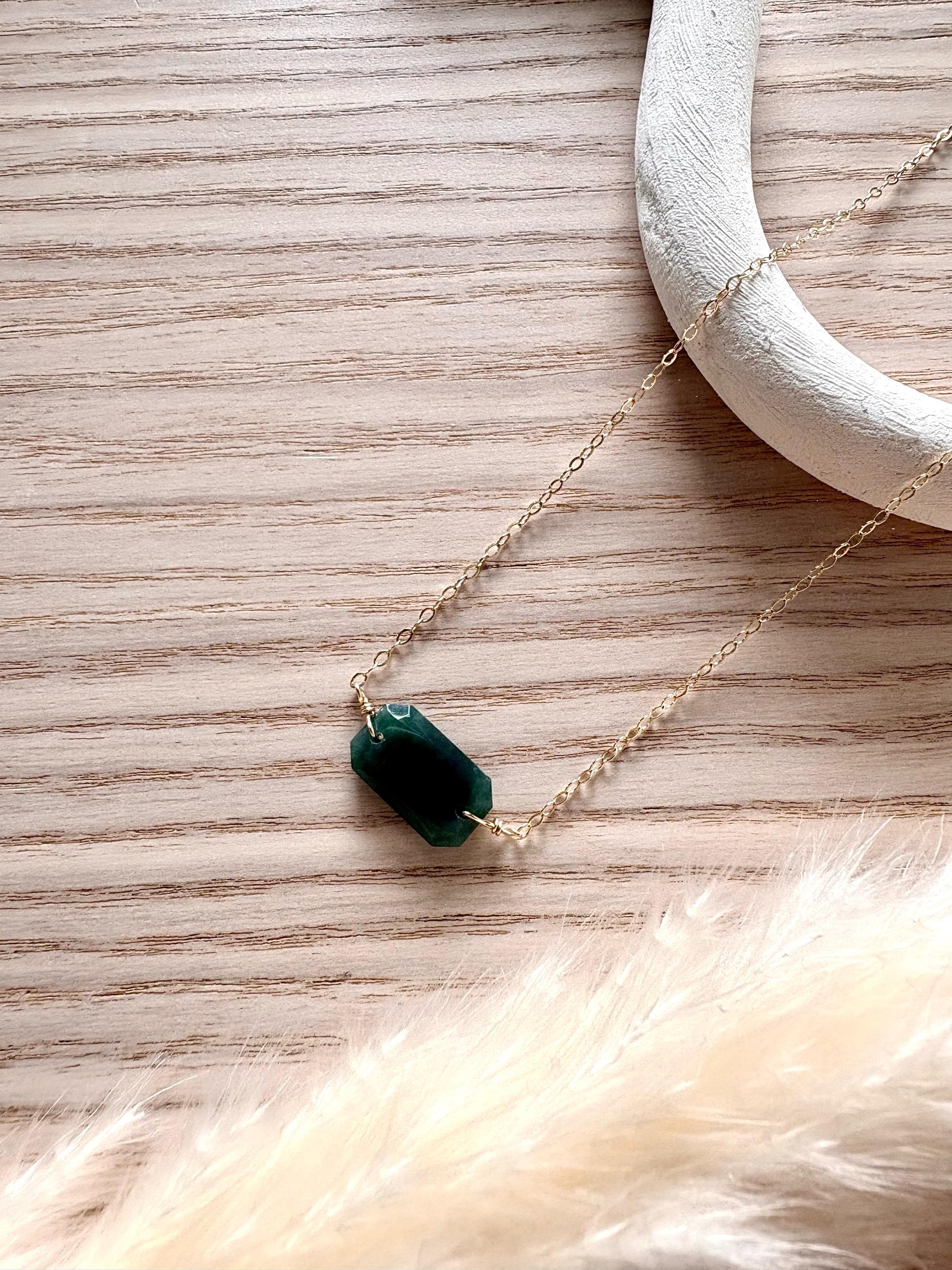 14k gold filled necklace with deep green chalcedony