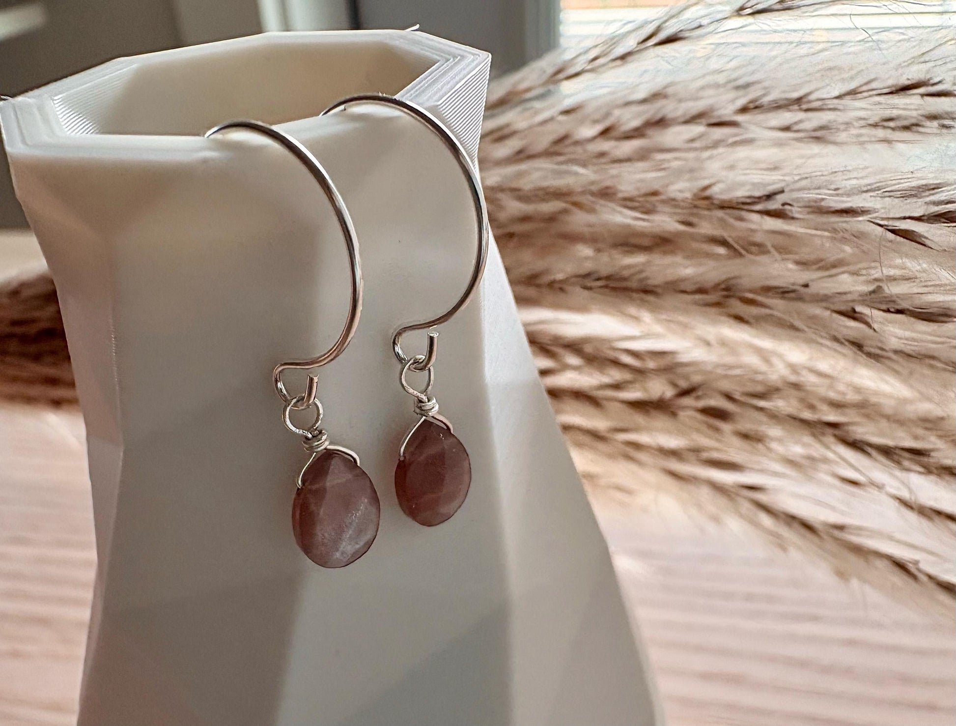 sterling silver drop earrings with chocolate moonstones